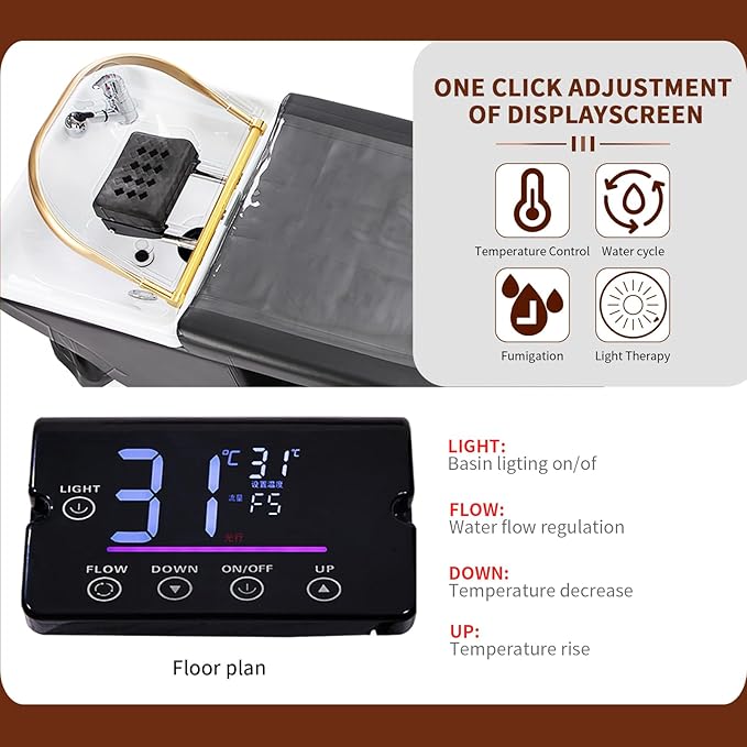 TATARTIST Head Spa Bed Shampoo Bed with Fumigation Head Therapy Massage Table Support Water Circulation Head Spa Equipment for Spa Barber Hair Beauty Salon (Black)