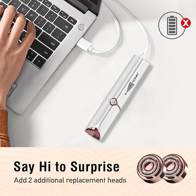 Facial Hair Remover for Women, SEIHAI Rechargeable Face Shavers for Women,Included 2 x Replacement Heads, Upper Lip, Chin, Face Hair Remover Peach Fuzz Remover