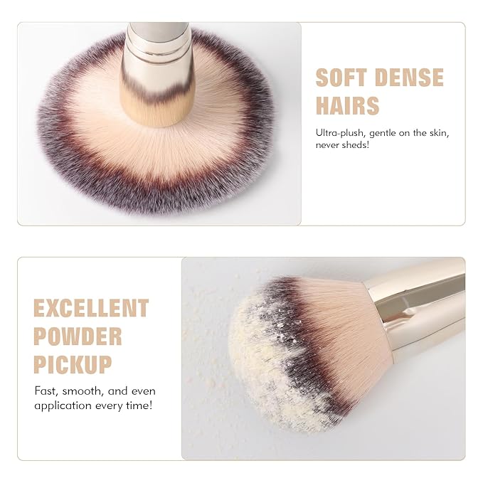 Dual-Ended Foundation Brush: Round & Angled Pro-Grade makeup brushes, 100% Vegan Synthetic Makeup Brush for Flawless Blending and Application of Liquid, Powder, Cream, Blush (Big Dual-Ended)