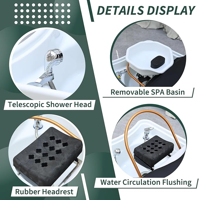 Head Spa Bed with Footbath, Japanese Headspa Equipment with Water Circulation & Fumigation, Light Therapy Massage Table for Barbershop, Salon Station,Foot Bath