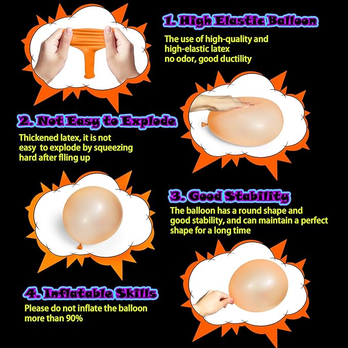 100 Pcs UV Neon Orange Balloons 12 inch Neon Party Supplies, Balloons, Glow in the Dark for Birthday, Graduation, Baby Shower,Wedding, Anniversary Valentines Party Decorations