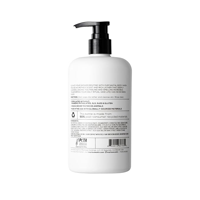 MARLOWE. No. 103 Body Wash 15 oz Pump, Santal, Energizing & Refreshing Shower Gel, Willow Bark & Green Tea Extracts, Cleanses, Moisturizes, Smooths & Nourishes, Warm Amber, Spice & Citron Scent