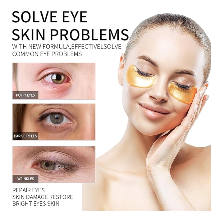 30 Pairs Under Eye Patches for Puffy Eyes, 24k Gold Under Eye Mask, Gel Crystal Collagen Eye Masks for Dark Circles and Puffiness,Travel Eye Patches for Reducing Fine Lines,Moisturizing Skin Care Set