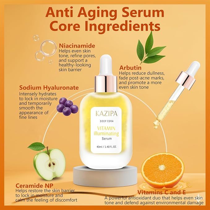 Vitamin C Serum for Face, Anti Aging Vitamin Illuminating Brightening Serum with Niacinamide,Hyaluronic Acid & VE, Skin Care for Evens tone, Dark Spot Corrector, Hydrates, Reduces Wrinkles,1.35Fl Oz