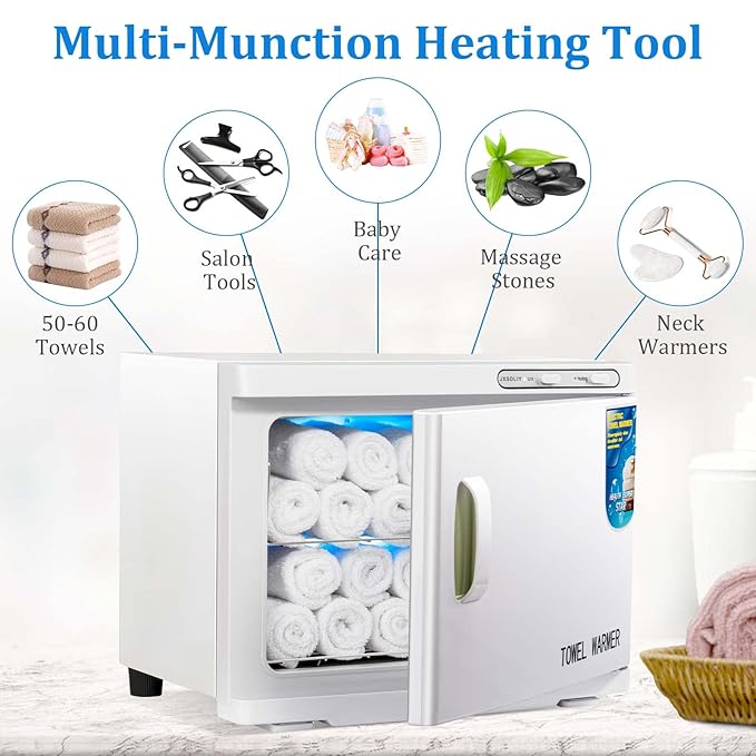 Hot Towel Warmer Cabinet with LED Light - JXSDLIY 23L Large Capacity Towel Cabinet for Bathroom 2-in-1 Professional Hot Towel Warmers for Facials SPA Massage Salon Heats Up Quick Towel Heater (white)