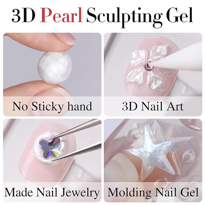 Double Rhythm 3D Nail Gel Pearl Solid Sculpting Gel for Nail Art Non-Sticky Hard Gel for Building Carving Molding Nail Extension Soak Off UV/LED Nail Art Salon Home DIY 0.5 Oz (Silver-Silk 01)