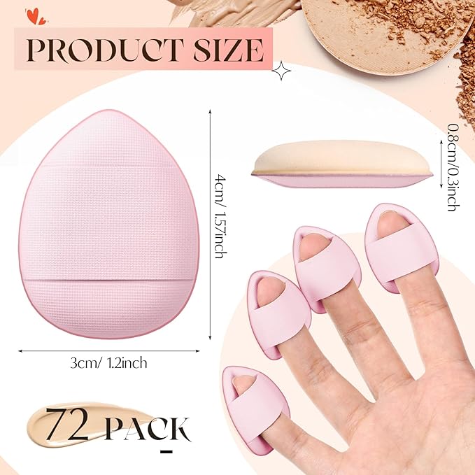 Gerrii 72 Pcs Finger Powder Puff Mini Makeup Sponge Soft Beauty Makeup Blender Puff for Foundation, Face Powder, Under Eye Setting, Concealer, Repair Cream, Cosmetic Tool(Pink)