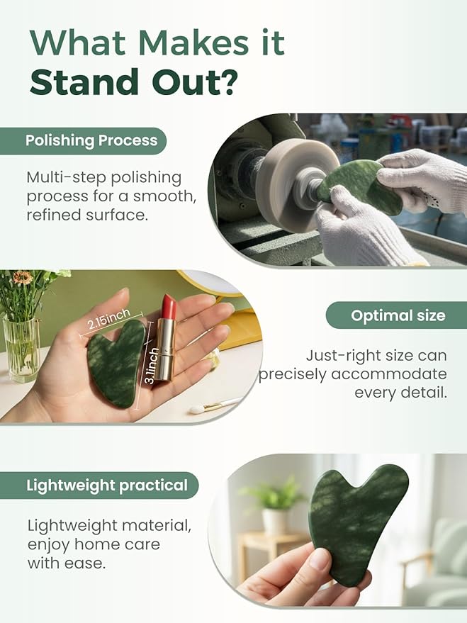 Gua Sha Facial Tools, Natural Jade Stone Guasha Tool for Face Acupuncture Therapy Trigger Point Treatment, Gua Sha Scraping Massage Tool