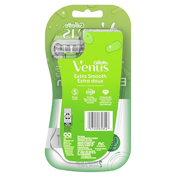 Gillette Venus Extra Smooth Green Disposable Women's Razors - 2 Count (Pack of 2)