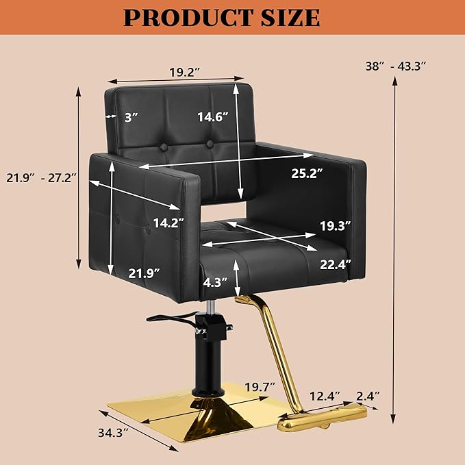 Black Hair Salon Chair for Hair Stylist Wide Seat, Hydraulic Barber Chair for Home, Beauty Salon Styling Stylist Chair, Spa Cosmetology Shampoo Hairdressing Reclining Braiding Armchair