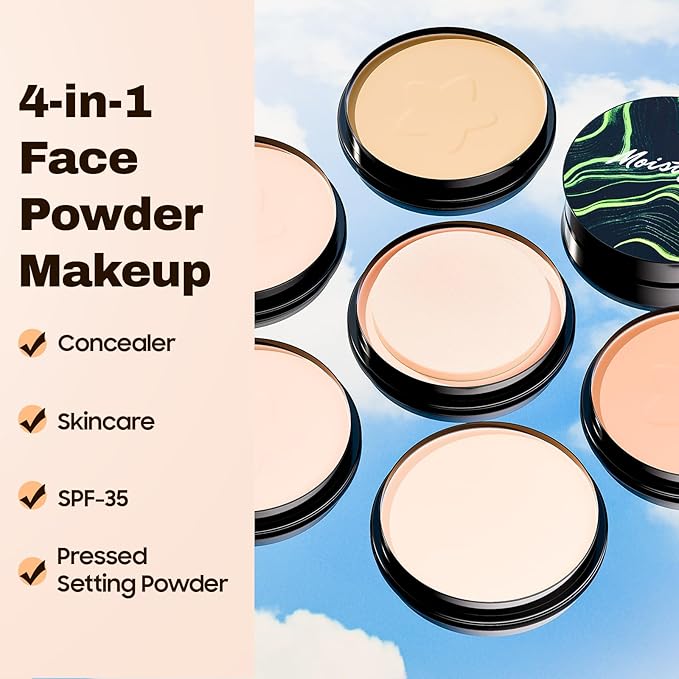 Face Setting Powder Makeup - Waterproof Long-Lasting Pressed Powder, Oil Control Finishing Powder Makeup, Smooth & Flawless, Poreless Matte Weightless for All Skin Types, Cruelty-free (Natural)
