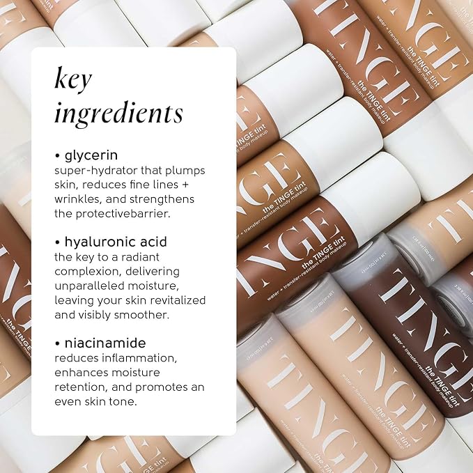Tinge Tint Body Makeup, Lasts Up to 48 Hours, Medium Coverage Cream With Amino Acids, Hyaluronic Acid & Lysine, Semi Matte Finish, Water & Transfer Resistant, 3.38 Fl Oz - Deep Warm