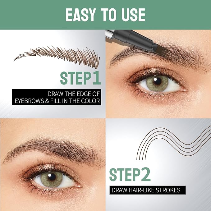 Microblading Eyebrow Pen - Waterproof Eye Brow Pen with 4-Fork-Tip Liquid Brow Pens for Natural Looking Defined Eyebrows (Brown)