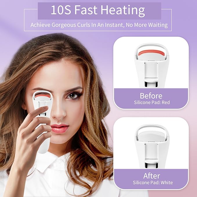 Heated Eyelash Curlers, Rechargeable Electric Eyelash Curler with Dual-Arc Design & 2 Adjustable Temperature - Safe Gentle Heated Lash Curler for Natural Curl Perfect Fit for Women BAI75
