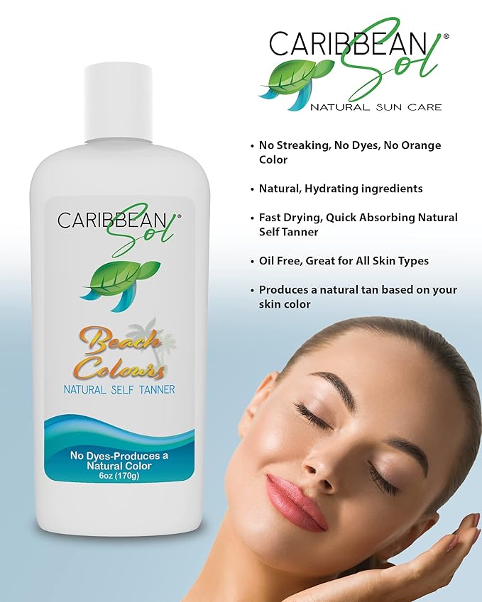 Caribbean Sol - Beach Colours Natural Self Tanning Lotion- Natural Eco-Friendly Sunless Tanner Skin Moisturizing Quick Self Tan Body Lotion 6oz.