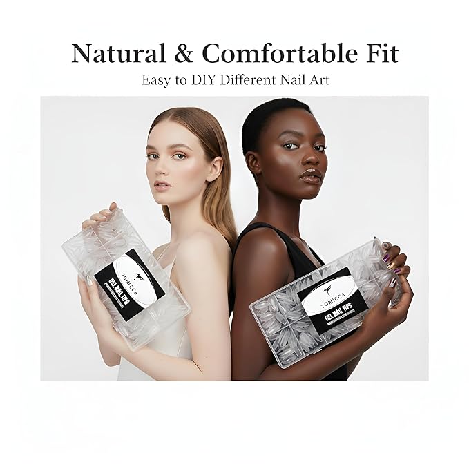 TOMICCA Almond Gel Nail Tips, Half Matte Pre Shaped No Filing Medium Almond Nail Tips, 240 Pcs Gel Tips 12 Sizes, Clear Acrylic Tips for Nail Art, Nail Extension at Home, For Beginners