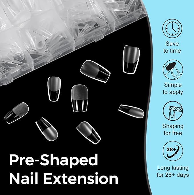 TOMICCA Medium Coffin Nail Tips Acrylic Nails 240Pcs Acrylic Nail Kit 15 Sizes Clear Nails Pre-shaped Gel Nail Tips for Nail Extensions Home DIY Salon