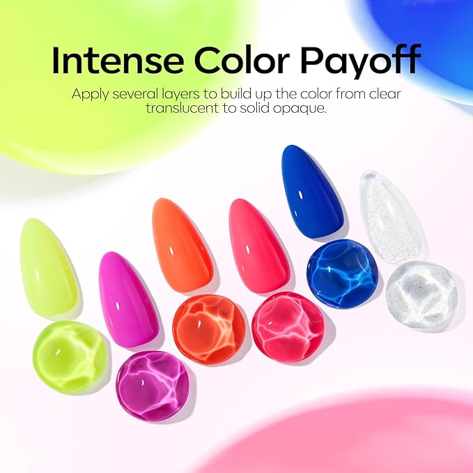 modelones Neon Gel Nail Polish Set, 6 Colors Hot Pink Blue Green Purple Yellow Orange Glitter Gel Polish Kit Soak Off LED Manicure DIY Nail Art Salon Home Gift For Women Girl