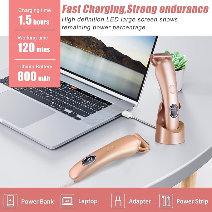 Electric Shaver for Women Bikini Trimmer Facial Hair Removal LED Display Womens Razors for Shaving IPX7 Waterproof Pubic Body Hair Trimmer