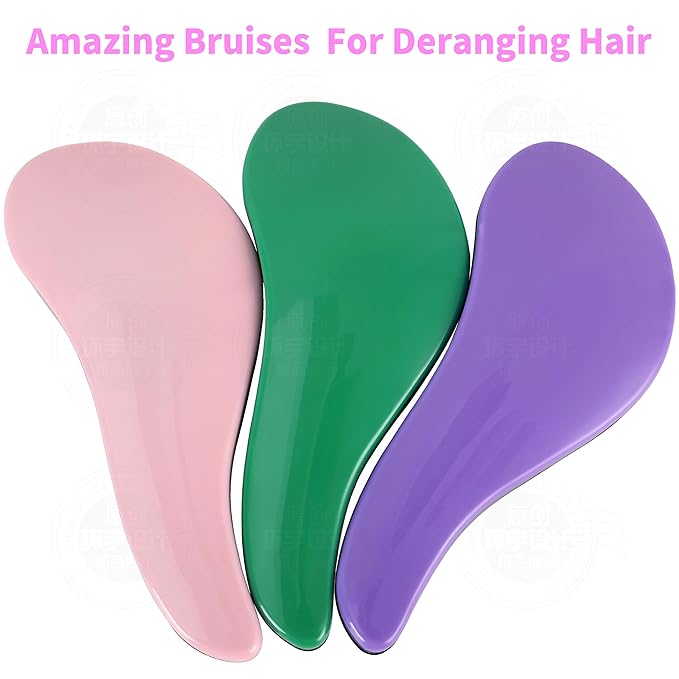 79STYLE 3pcs Detangler Brush Tangle Free Hair Brushes For Kids Knot Free No Pain Detangling Kids Hair Brush Combs For Curly Fine Hair (Size 7.4 Inch -Purple)