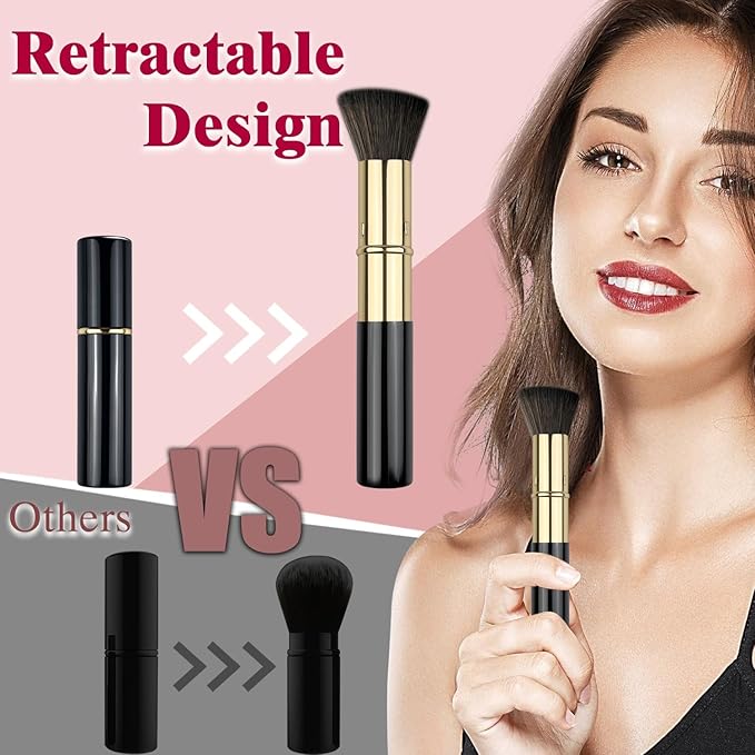 Retractable Kabuki Brush, Travel Powder Foundation Makeup Brush Face Blush Brushes for Liquid, Cream and Powder Face Makeup, Travel Size Makeup Brush