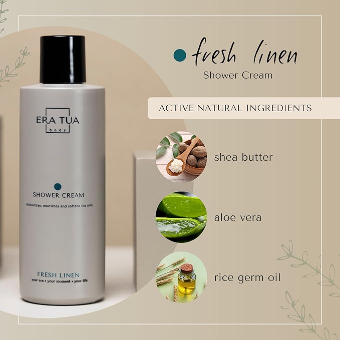 Fresh Linen Shower Cream | Dutch Made & Formulated | Hydrating Body Wash for All Skin Types | Fresh Scent of Bergamot, Jasmine & Rose 200 ML