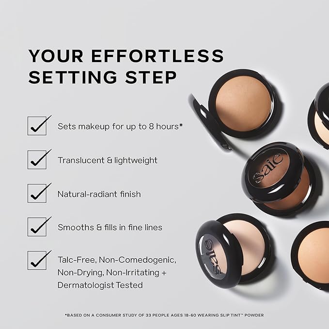 Saie Slip Tint Baked Setting Powder - Translucent Powder for Face Makeup with a Natural-Radiant Finish - Blurs, Brightens & Smooths Complexion - Translucent 1 - Very Light to Light (0.24 oz)