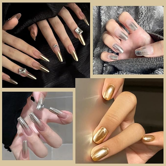 Artdone 2 Jars Chrome Nail Pearl Powder Silver and Gold, Iridescent Aurora Powder Metallic Mirror Effect Pigment Pearlescent Mermaid Pearl Dust Kit, Decoration Acrylic Resin Craft