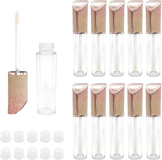10 Pack Nude Dream Lip Gloss Wand Tubes, 5ml Empty Lip Gloss Containers, Lipgloss Lip Balm Bottles with Rubber Stoppers for Lip Gloss Balm Cosmetic Business (Nude Dream)