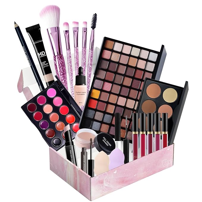 Makeup Set Full Kit for Girls Teens Women, Beginner Makeup Kit, 54 Color Eyeshadow Palette, Mascara, Lip Gloss, Foundation, Concealer, Makeup Brushes Set, All-in-One Makeup Kit