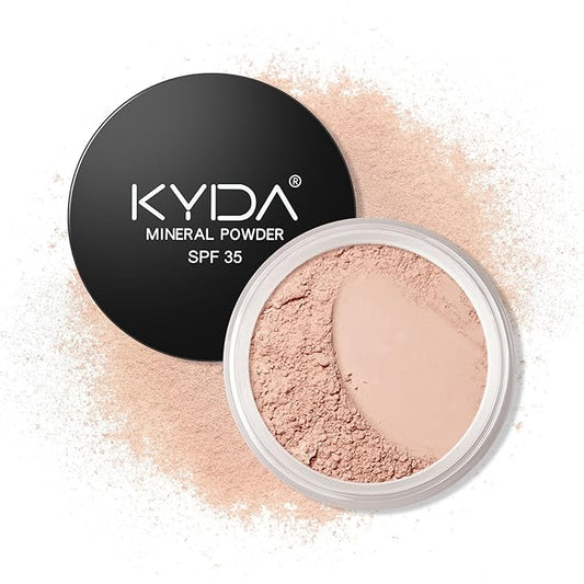 Mineral Powder Foundation, SPF 35 Natural Glow Base Foundation, Skin-improving Buildable Coverage Lightweight and Oil Control Makeup Sunscreen Powder-Fairly Medium, 0.28oz