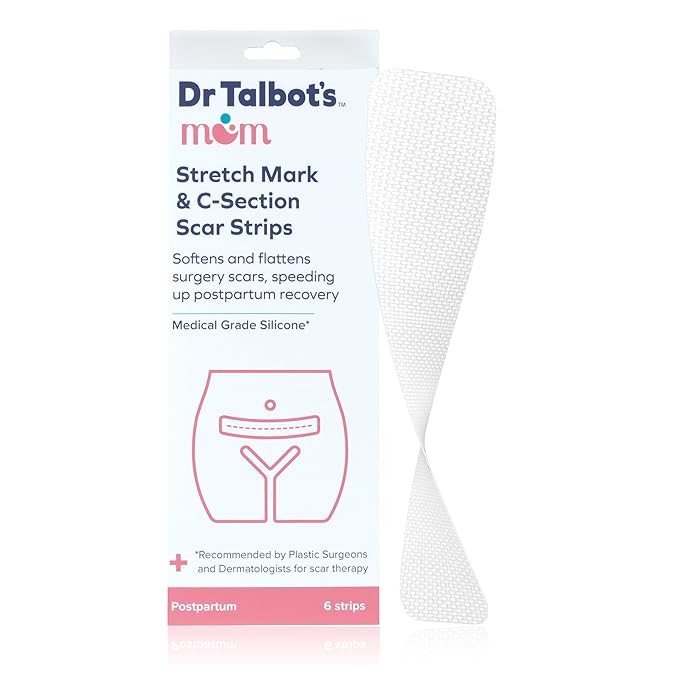 Dr. Talbot's Mom Stretch Mark & C-Section Scar Strips - Medical Grade Silicone Scar Strips to Soften and Flatten Surgical Scars - 6 Count (60-Day Supply)