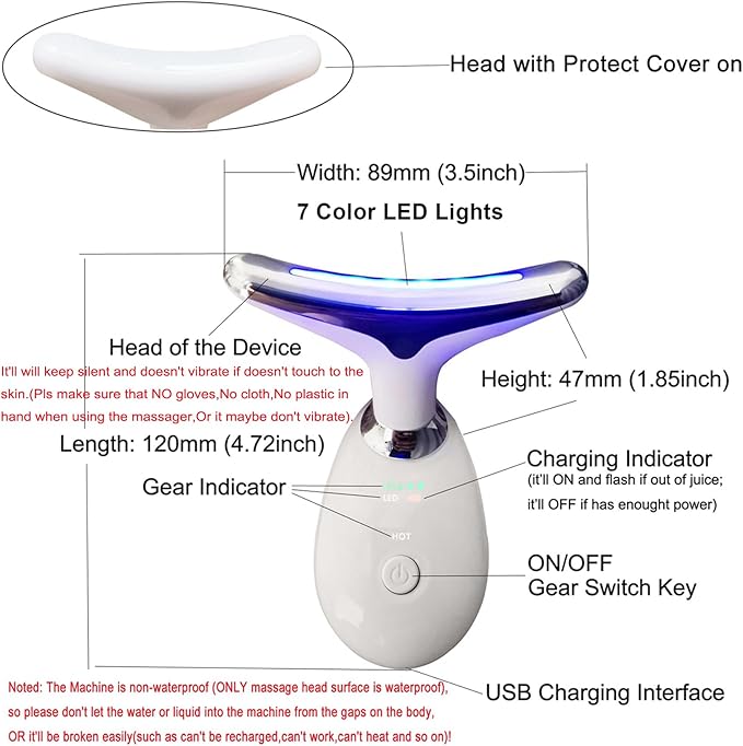 Face Neck Massager with 7-Color Light Modes for Face Sculpting Skin Care,Tightening,Smoothness - Red LED Light Therapy Device Tool for Women at Home