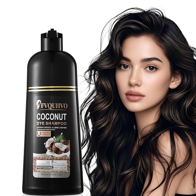 Fvquhvo Brown Hair Dye Shampoo, Hair Color Shampoo for Women Men, Covers Gray in Minutes, Long Lasting Brown Hair Dye, Champu Para Canas, Easy to Use 16.90 Fl Oz