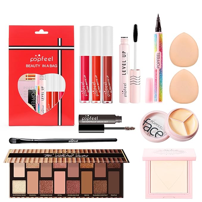 Teens Girls Makeup Kits, Multipurpose Women's Makeup Sets with Naked Eyeshadow Palette, Face Powder, Waterproof Eyeliner, Lipglolss, Makeup Sponge, Eyebrow Mascara, Cream Concealer
