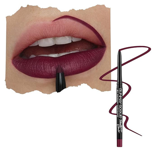 Runway Rogue Designer Liner Lip Pencil, Matte Rich Burgundy-Blackberry Lip Liner Pencil and Lip Liner Sharpener, ‘Throwback’