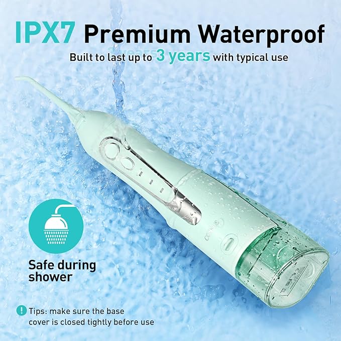 COSLUS Water Dental Flosser Teeth Pick: Portable Cordless Oral Irrigator 300ML Rechargeable Travel Irrigation Cleaner IPX7 Waterproof Electric Flossing Machine for Teeth Cleaning C20(F5020E) Green