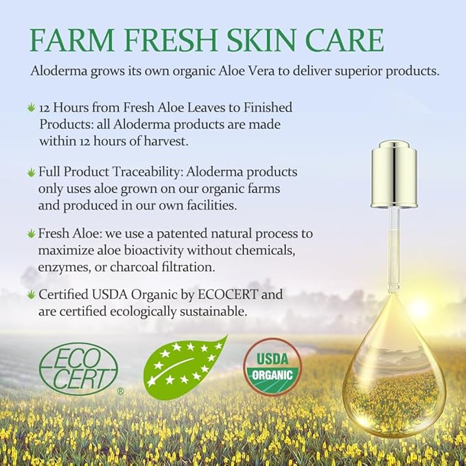 Aloderma Age-Defying 24K Gold Leaf Aloe Flower Essence Gel, Made within 12 Hours of Harvest - Luxurious Aloe Gel with Allantoin & Hyaluronic Acid for a Glowing, Shimmering, Youthful Complexion, 7oz