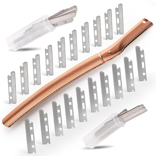 Dermaplane Razor for Women Face with 20PCS Blades,Professional Facial Razors for Peach Fuzz and Eyebrow Hair Removal,Stainless Steel Multipurpose Face Shavers with Gift Box-Gold