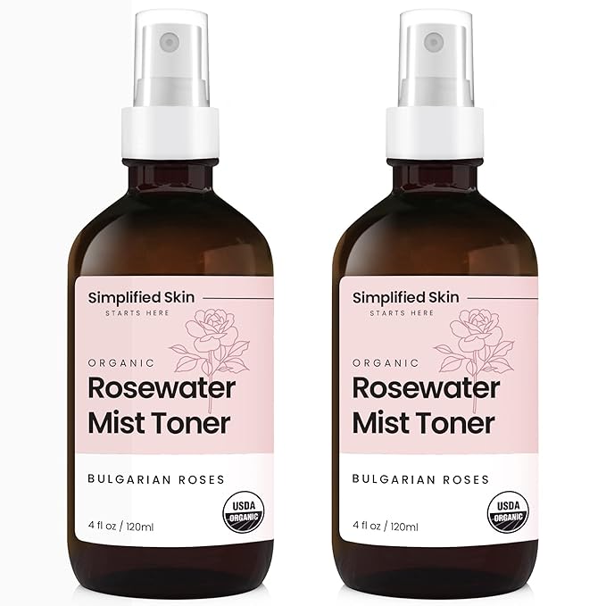 Rose Water Spray for Face & Hair – Pure USDA Organic Rosewater Toner – Refreshing Mist for Skin Care, Makeup & Locs – Natural Rose Scent, 4 Oz (2 Pack)