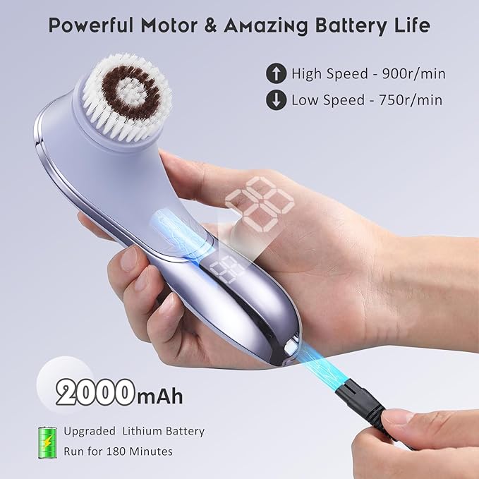 Facial Cleansing Brush Face Scrubber Exfoliator Rechargeable IPX7 Waterproof Electric Spin Cleanser Device for Exfoliating, Massaging and Deep Cleansing Removing Blackhead, Face Massaging