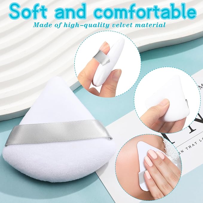 Suclain 48 Pcs Velour Triangle Powder Puff Soft Velour Makeup Puff for Face Powder Makeup Triangle Sponges for Wet and Dry Cosmetic Foundation Loose Mineral Body Tool(White)