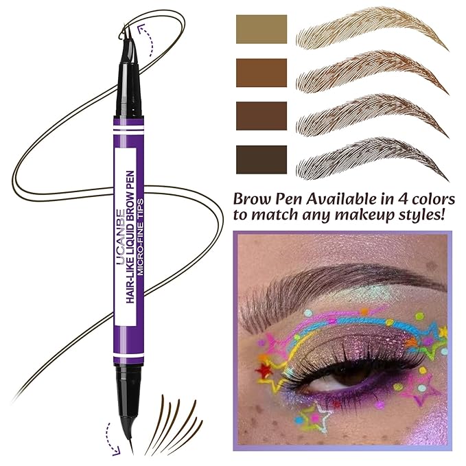 UCANBE Eyebrow Pen, Dual-Curved Eyebrow Pencils for Women, 2-in-1 Brow Pencil with 2-Fork-Tip & Precise Brush-Tip for Natural Hair-Like Brows, Waterproof Microblading Brow Pen Last 24Hrs(Dark Brown)
