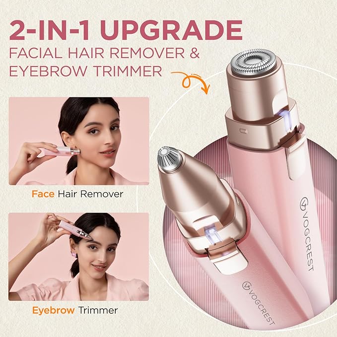 Rechargeable Facial Hair Remover for Women: 2 in 1 Electric Eyebrow and Facial Hair Remover - Suitable for Middle-aged Women’s Eyebrow, Chin, and Cheek Trimming - with Built-in LED Light(Pink)