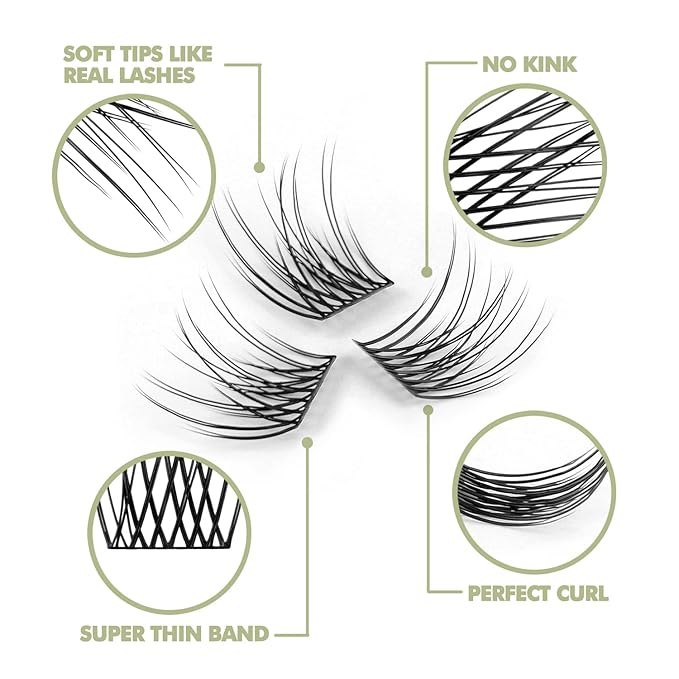 DIY Eyelash Extension, 3D Effect Glue Bonded Band Individual Lash 48 Clusters Volume Lashes Set, Home Eyelash Extension, C curl Lashes Pack 12MM-Natural-48 Clusters