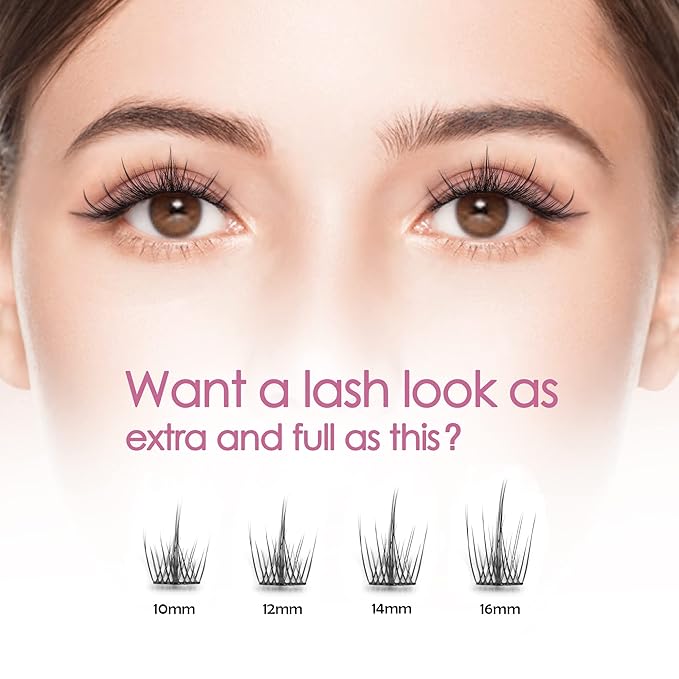 DIY Eyelash Extension, 3D Effect Individual Melt Flare Lash Cluster Natural Lashes Set, Home Eyelash Extension Lashes Pack (16MM-Spikes)