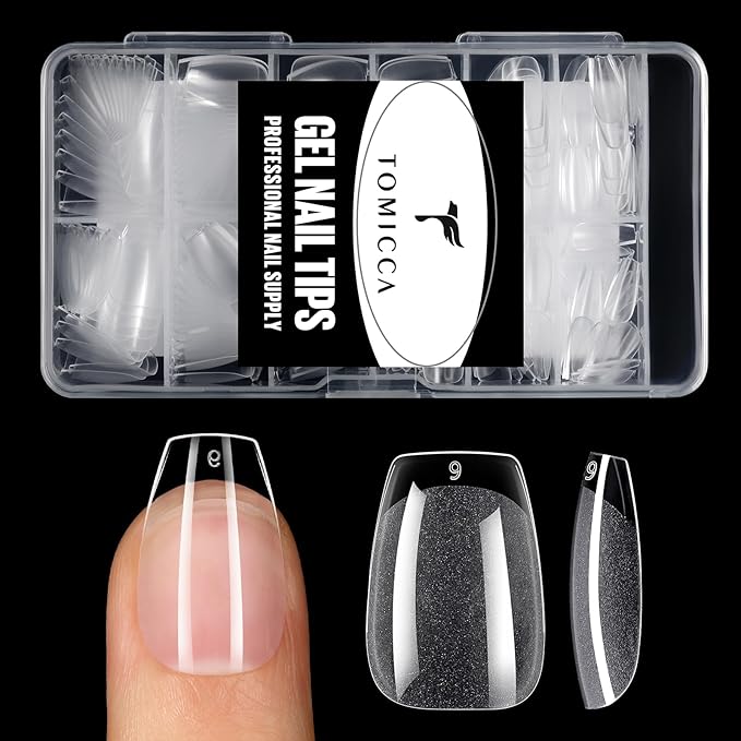 TOMICCA Short Coffin Nail Tips Acrylic Nails 240Pcs Acrylic Nail Kit Gel Nail Tips Pre-shape Clear Nails for Beginner and Professional DIY Salon 12 Sizes