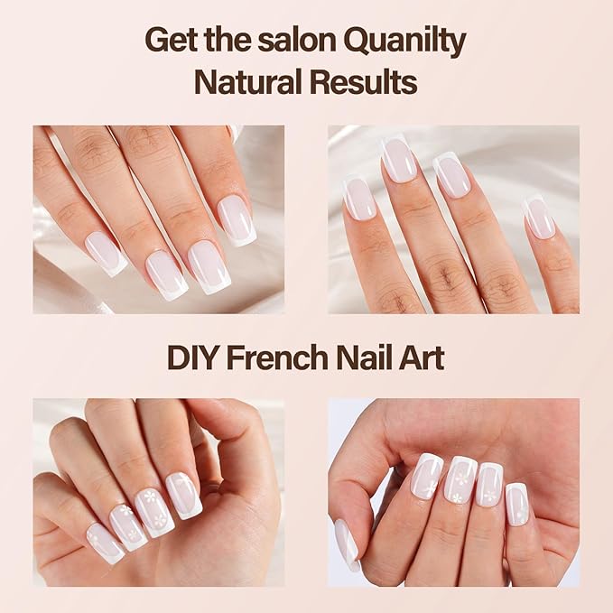 150Pcs French Gel Nails, Vansiho White French Tip Press on Nails, Milky White Short Square Soft Gel Nail Tips, Acrylic Fake Nails for Nail Art DIY 15 Sizes