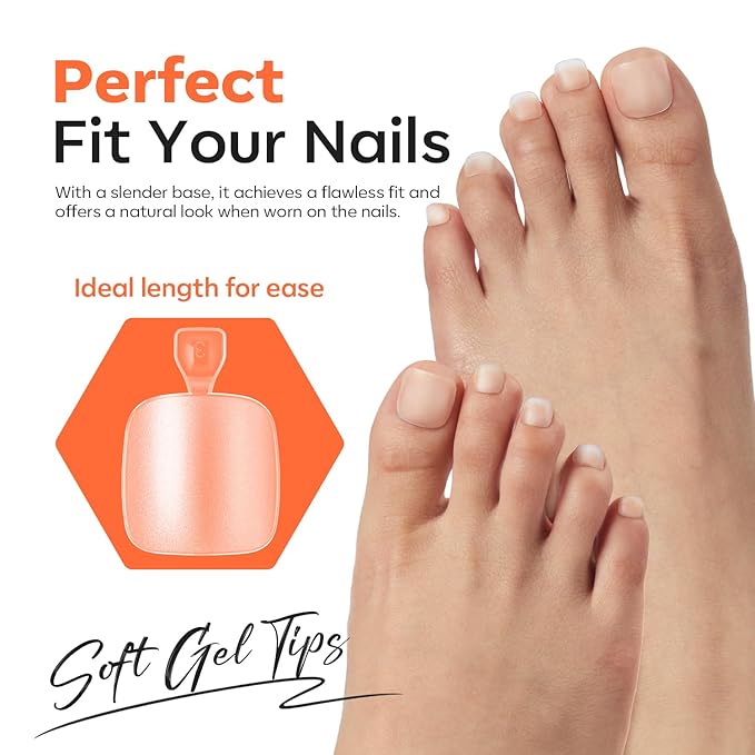 Modelones Toe Nail Tips Short Square Soft Gel Tips Squoval Fake Toe Nails Matte Full Cover Pre-shape Extension Home DIY Salon 240Pcs 15Sizes