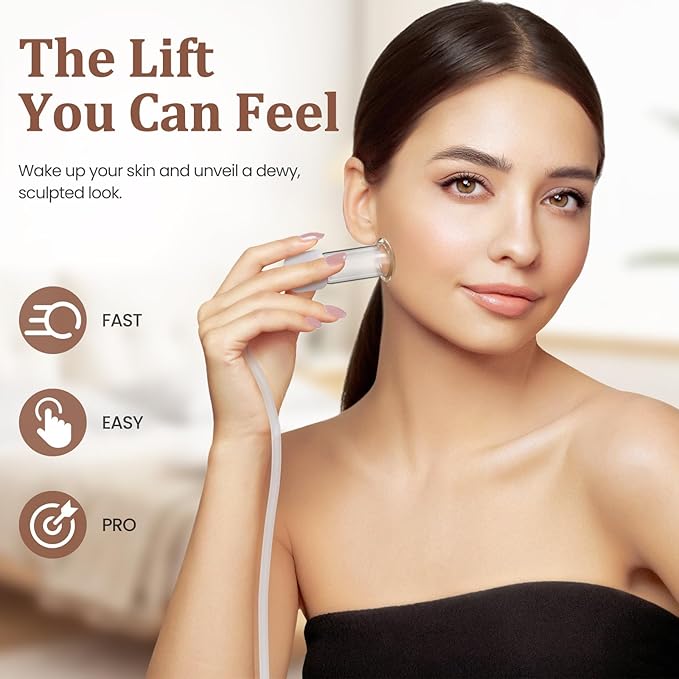 Electric Facial Cupping Therapy Set, 3-in-1 Face Cupping, Gua Sha & Massage Tool for Skin Care, 6 Pcs Glass Facial Rejuvenation Device for Sculpting, & Toning Chin, Jawline & Neck